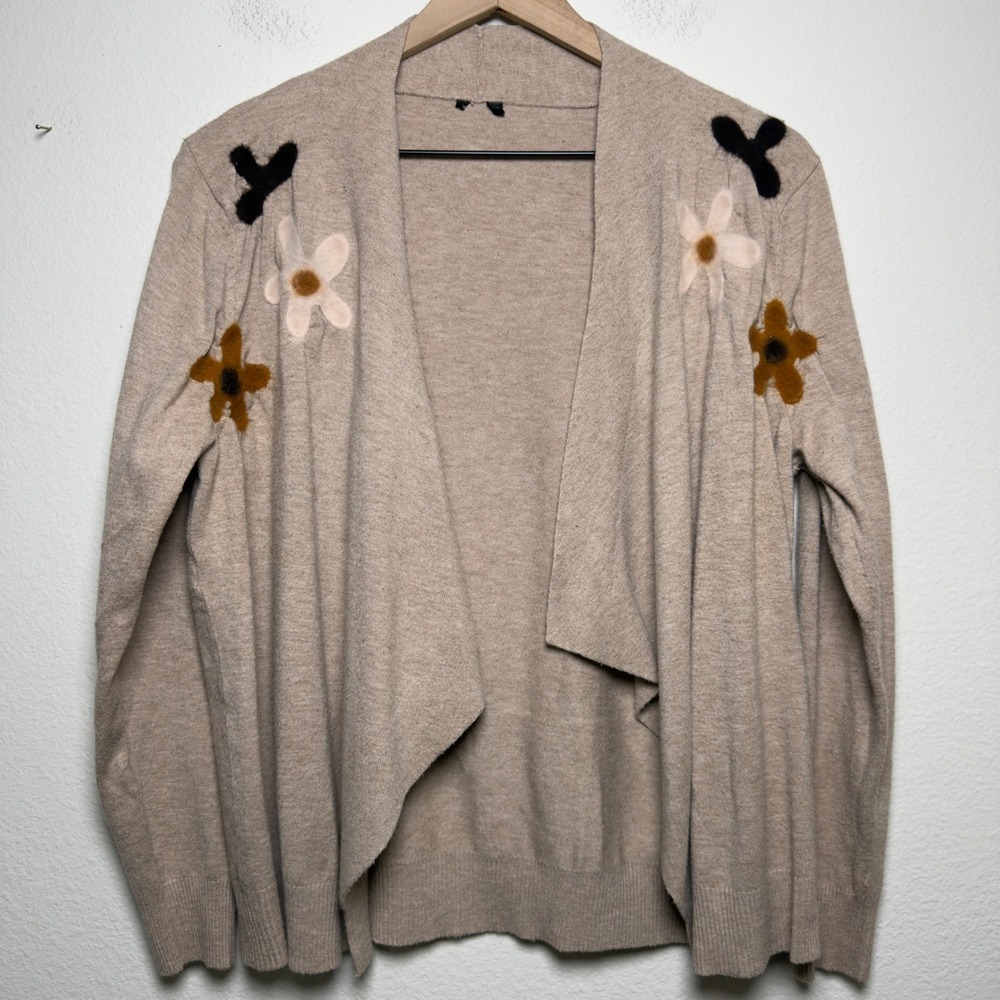Anthropologie Aaeda Women Open Drape Front Cardigan Sweater‎ Floral Embroidery